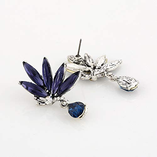 Salve 'Floral' Royal Blue Flower Petal Contemporary Dangle Drop Earrin